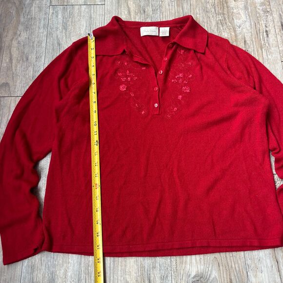 Vintage Sweater Quarter Zip Christmas Red Embroidered Studio Works Medium - Picture 4 of 6